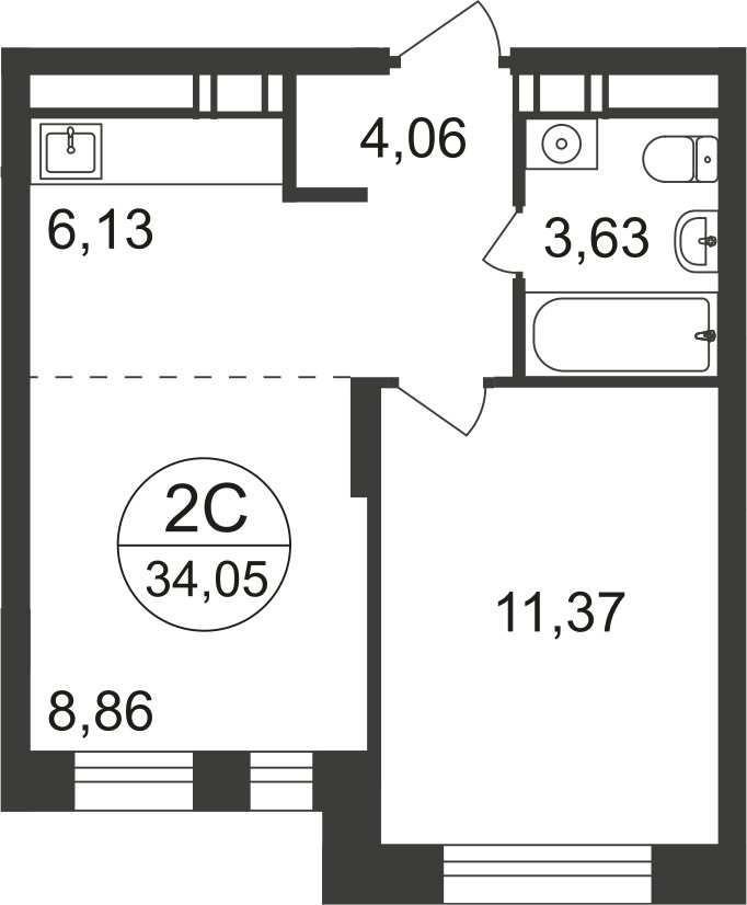 2-комнатная квартира с полной отделкой, 33.6 м2, 12 этаж, дом сдан, ЖК Люберцы, корпус 66 - объявление 2333222 - фото №1