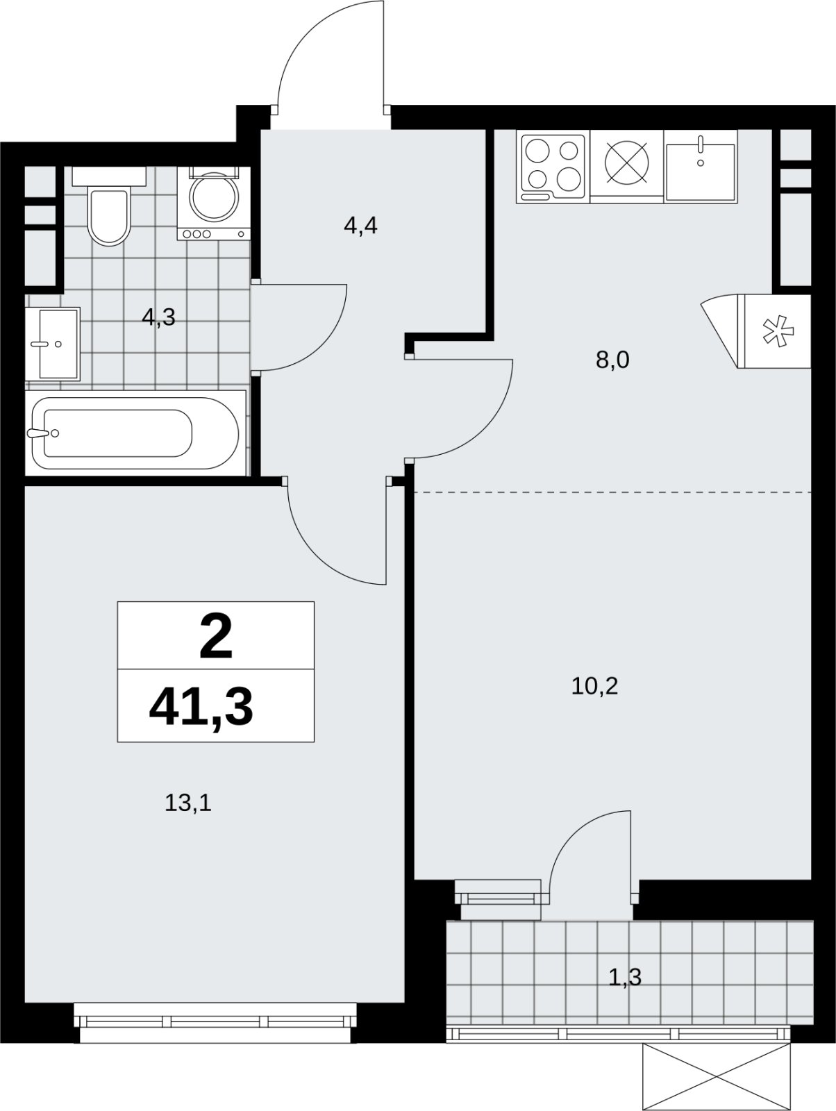 2-комнатная квартира (евро) с полной отделкой, 41.3 м2, 11 этаж, сдача 1 квартал 2027 г., ЖК Скандинавия, корпус 2.18.2.2 - объявление 2351226 - фото №1