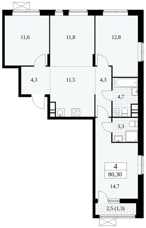 4-комнатная квартира (евро) без отделки, 80.3 м2, 10 этаж, сдача 1 квартал 2025 г., ЖК Прокшино, корпус 5.2.3 - объявление 1751407 - фото №1