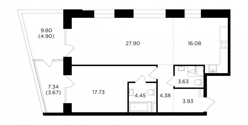 2-комнатная квартира без отделки, 86.67 м2, 7 этаж, сдача 4 квартал 2023 г., ЖК FORIVER, корпус 7 - объявление 1665060 - фото №1