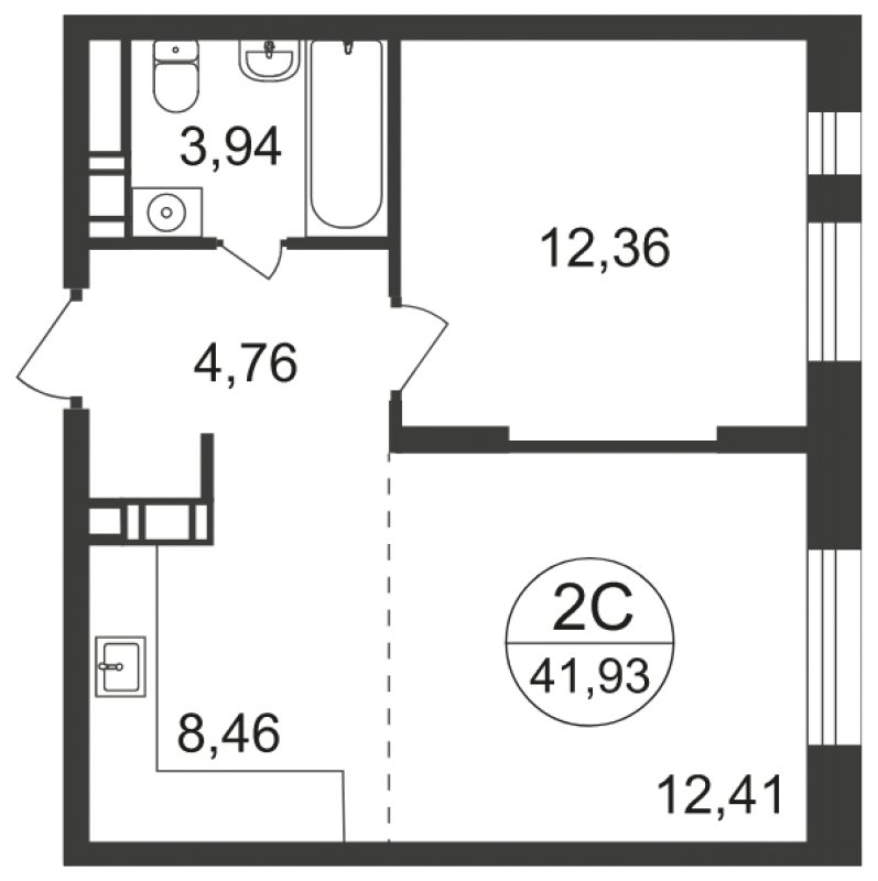2-комнатная квартира с полной отделкой, 41.93 м2, 4 этаж, сдача 3 квартал 2023 г., ЖК Люберцы, корпус 66 - объявление 1566262 - фото №1