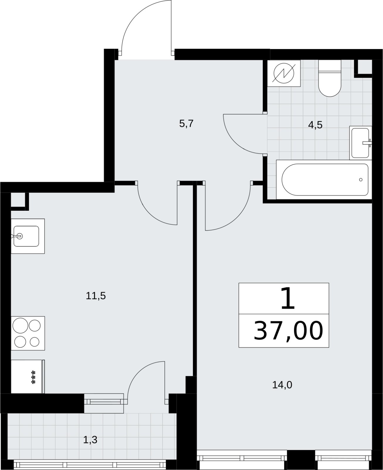1-комнатная квартира без отделки, 37 м2, 2 этаж, сдача 3 квартал 2026 г., ЖК Родные кварталы, корпус 3.1 - объявление 2378221 - фото №1
