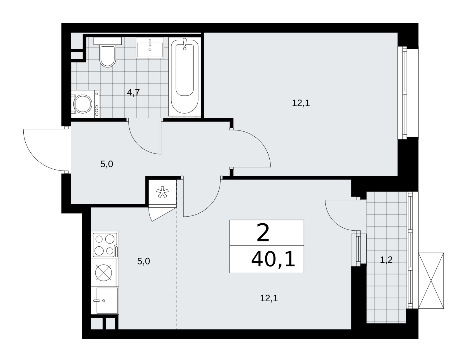 2-комнатная квартира (евро) без отделки, 40.1 м2, 3 этаж, сдача 2 квартал 2026 г., ЖК Скандинавия, корпус 25.4 - объявление 2284094 - фото №1