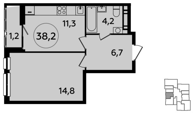 1-комнатная квартира с полной отделкой, 38.2 м2, 19 этаж, сдача 2 квартал 2024 г., ЖК Южные сады, корпус 1.1 - объявление 1512058 - фото №1