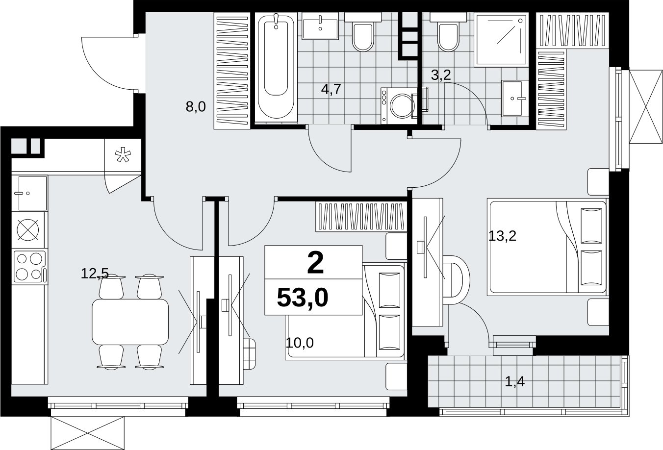 2-комнатная квартира с полной отделкой, 53 м2, 3 этаж, сдача 1 квартал 2027 г., ЖК Скандинавия, корпус 2.18.2.1 - объявление 2351115 - фото №1