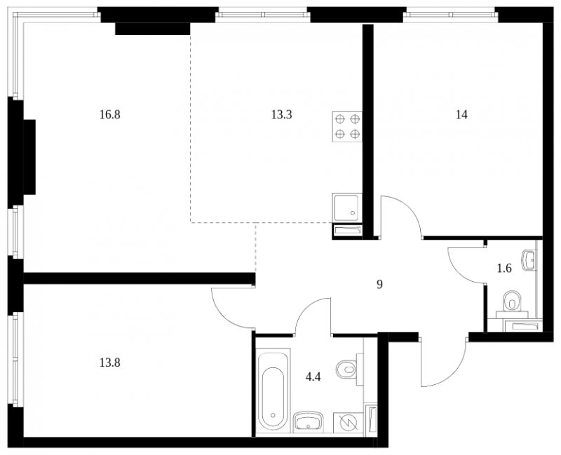 3-комнатная квартира с полной отделкой, 72.3 м2, 1 этаж, сдача 3 квартал 2023 г., ЖК Западный порт, корпус 2.2.2 - объявление 1782857 - фото №1