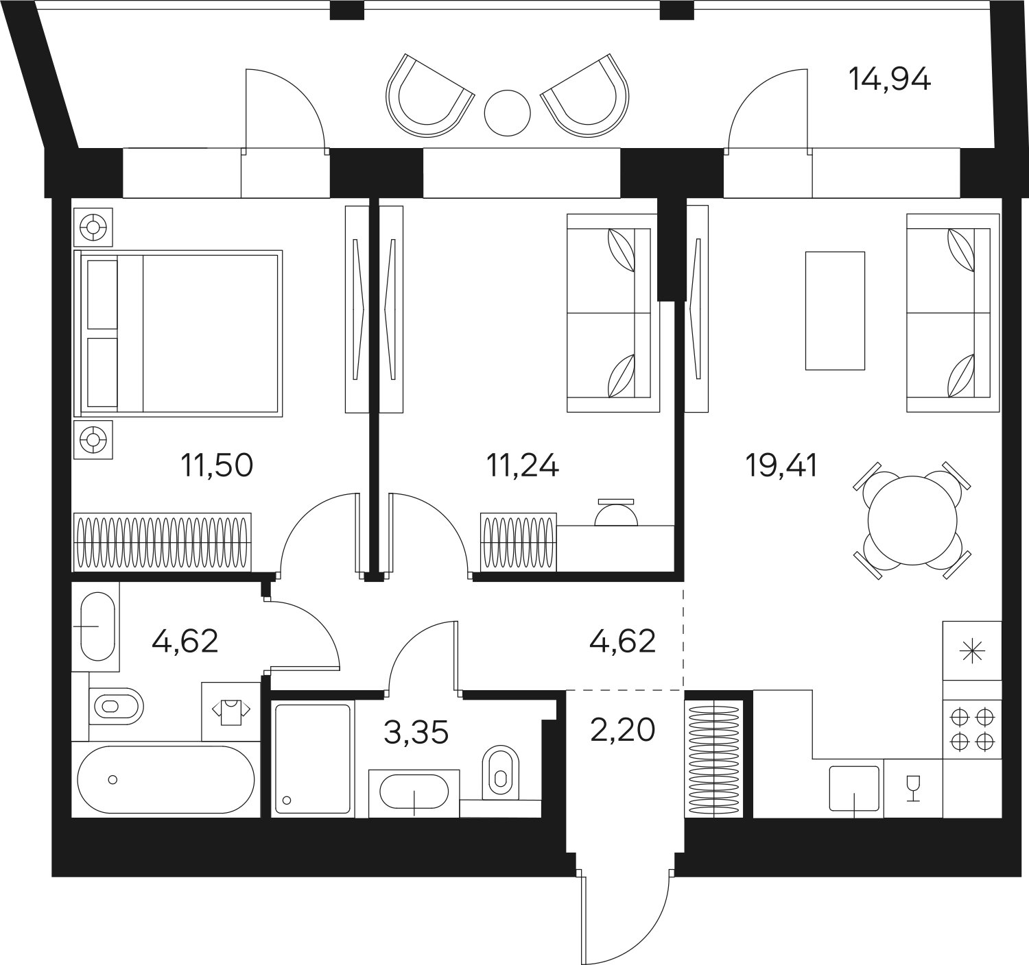 2-комнатная квартира без отделки, 64.41 м2, 15 этаж, сдача 4 квартал 2024 г., ЖК FØRST, корпус 1 - объявление 2254227 - фото №1