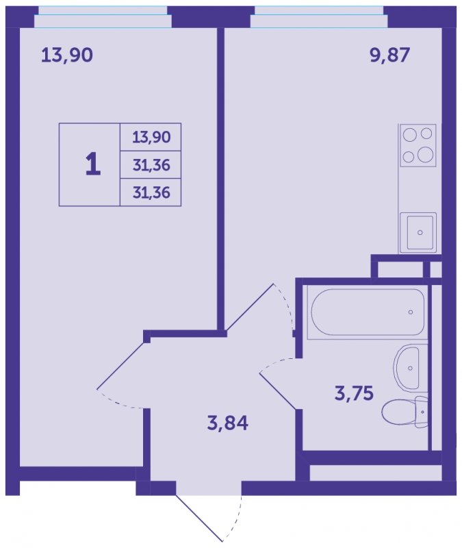 1-комнатная квартира с полной отделкой, 31.36 м2, 9 этаж, сдача 1 квартал 2023 г., ЖК Большое Путилково, корпус 12 - объявление 1619679 - фото №1