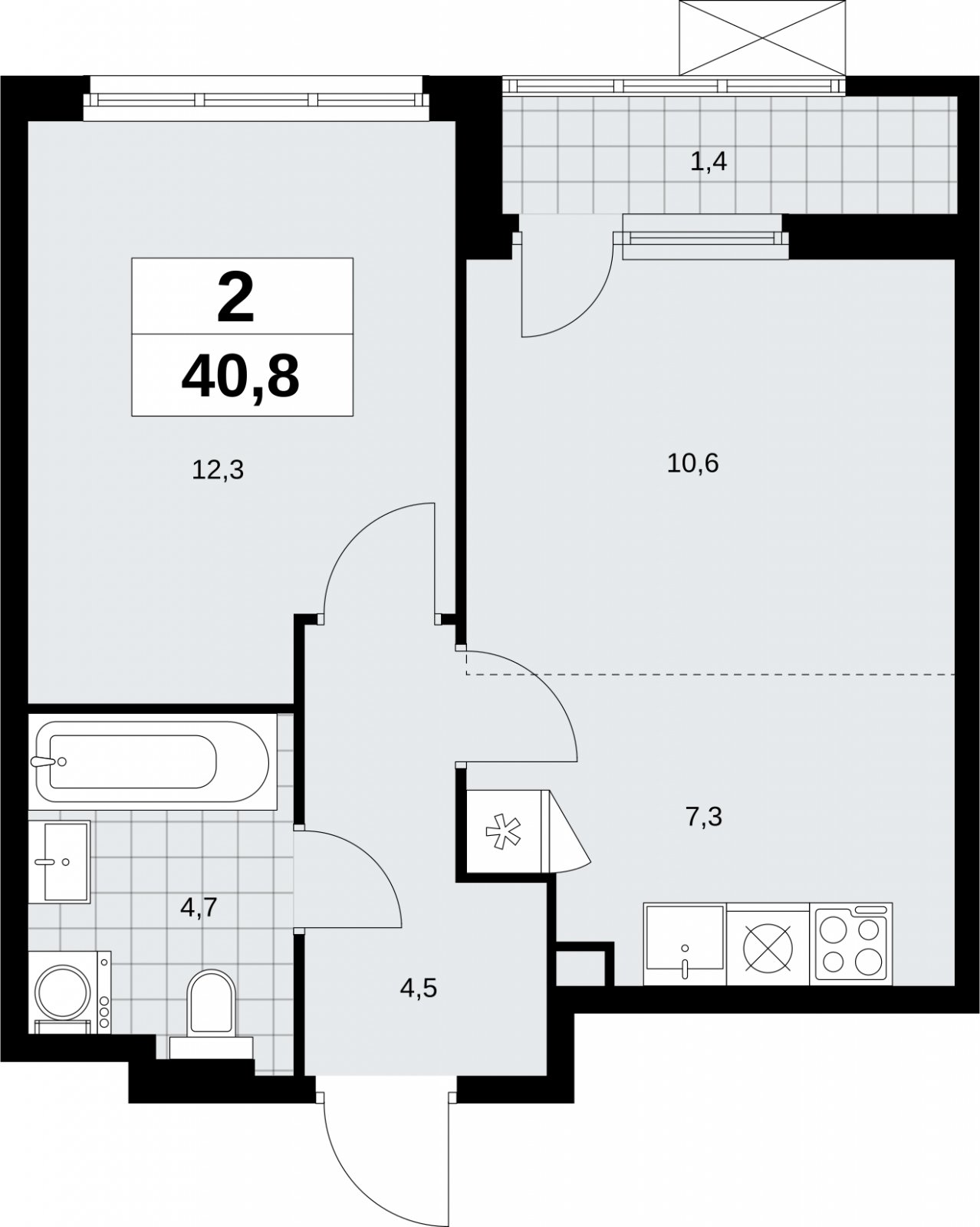 2-комнатная квартира (евро) без отделки, 40.8 м2, 2 этаж, сдача 1 квартал 2026 г., ЖК Дзен-кварталы, корпус 6.2.1 - объявление 2328308 - фото №1