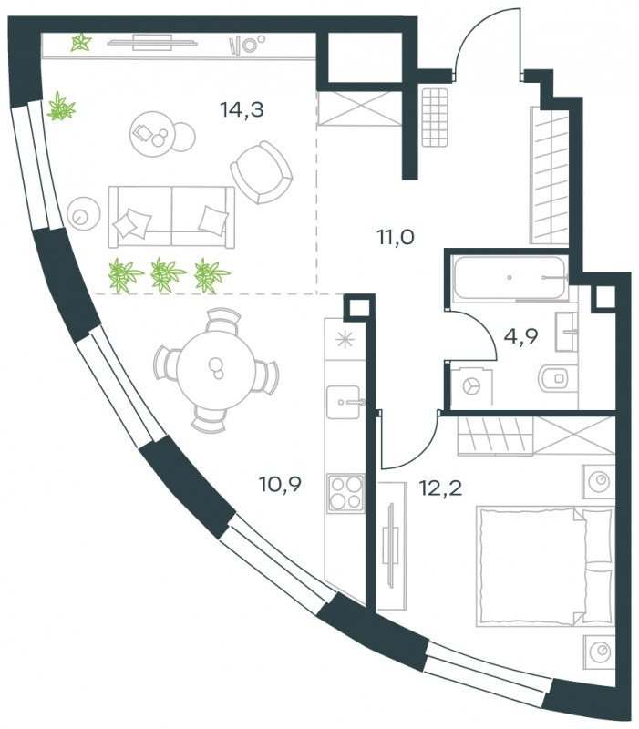 2-комнатная квартира с частичной отделкой, 53.3 м2, 2 этаж, сдача 4 квартал 2023 г., ЖК Level Нагатинская, корпус В - объявление 1667872 - фото №1