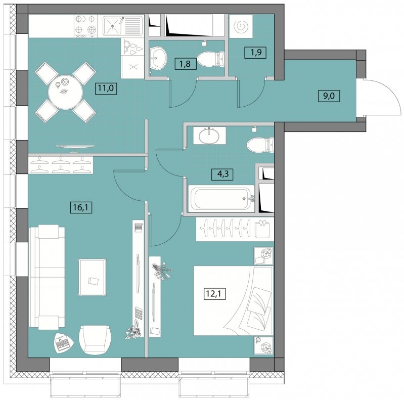 2-комнатная квартира без отделки, 56.3 м2, 20 этаж, сдача 2 квартал 2022 г., ЖК Вестердам, корпус 4 - объявление 1761406 - фото №1