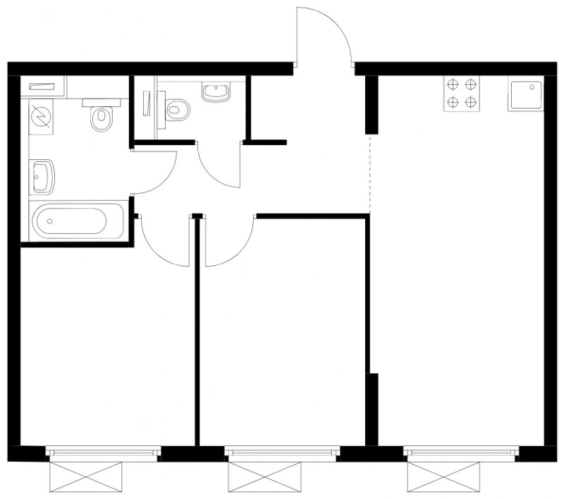 2-комнатная квартира с полной отделкой, 51.2 м2, 3 этаж, сдача 4 квартал 2024 г., ЖК Бунинские луга, корпус 3.4.1 - объявление 1776905 - фото №1