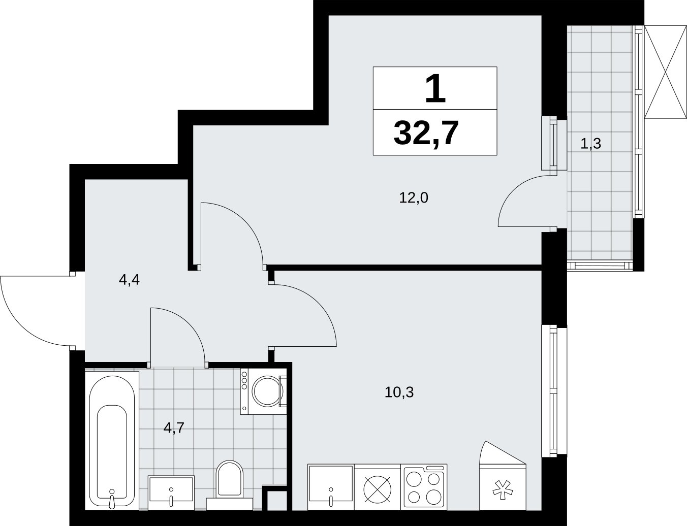 1-комнатная квартира без отделки, 32.7 м2, 2 этаж, сдача 2 квартал 2026 г., ЖК Дзен-кварталы, корпус 6.1.1 - объявление 2327025 - фото №1
