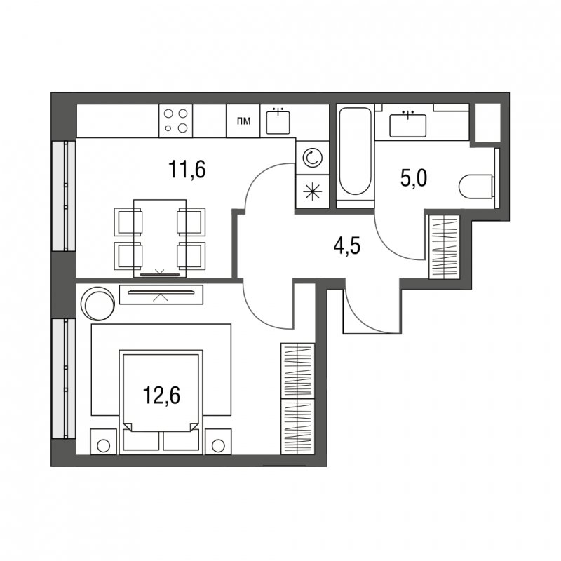 1-комнатная квартира без отделки, 33.7 м2, 2 этаж, сдача 1 квартал 2024 г., ЖК Сиреневый Парк, корпус 31 - объявление 1745497 - фото №1