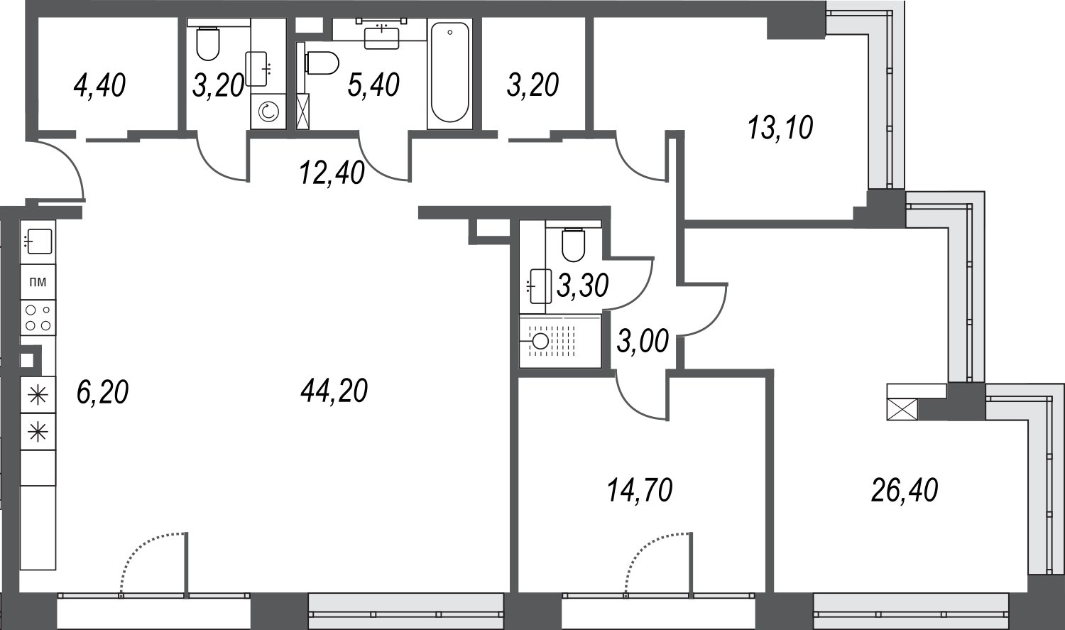 4-комнатная квартира без отделки, 139.7 м2, 24 этаж, дом сдан, ЖК AFI Park Воронцовский, корпус 4 - объявление 2397086 - фото №1