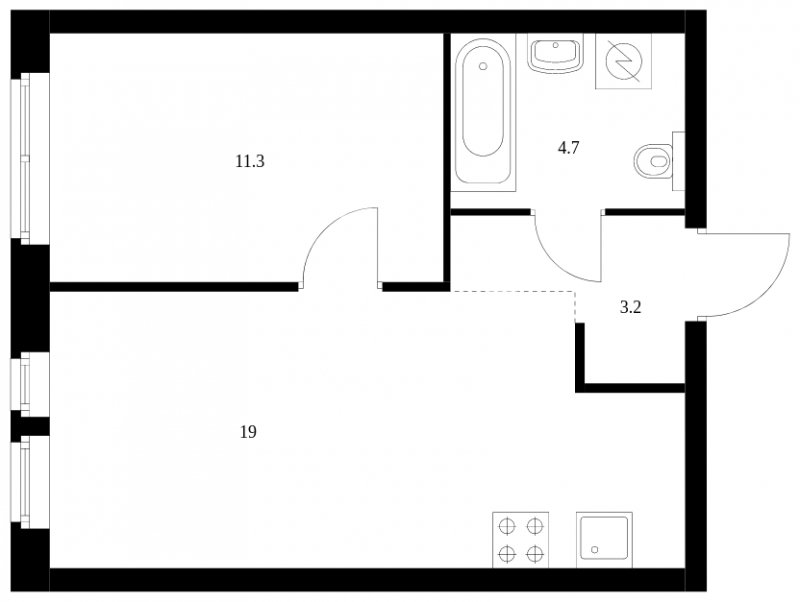1-комнатная квартира с полной отделкой, 38.2 м2, 19 этаж, сдача 4 квартал 2023 г., ЖК Кронштадтский 9, корпус 1.6 - объявление 1689221 - фото №1