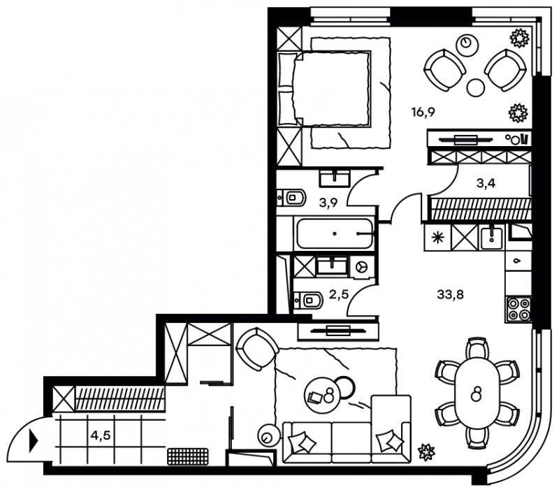 2-комнатные апартаменты с частичной отделкой, 65 м2, 14 этаж, дом сдан, ЖК Level Стрешнево, корпус Запад - объявление 1697952 - фото №1