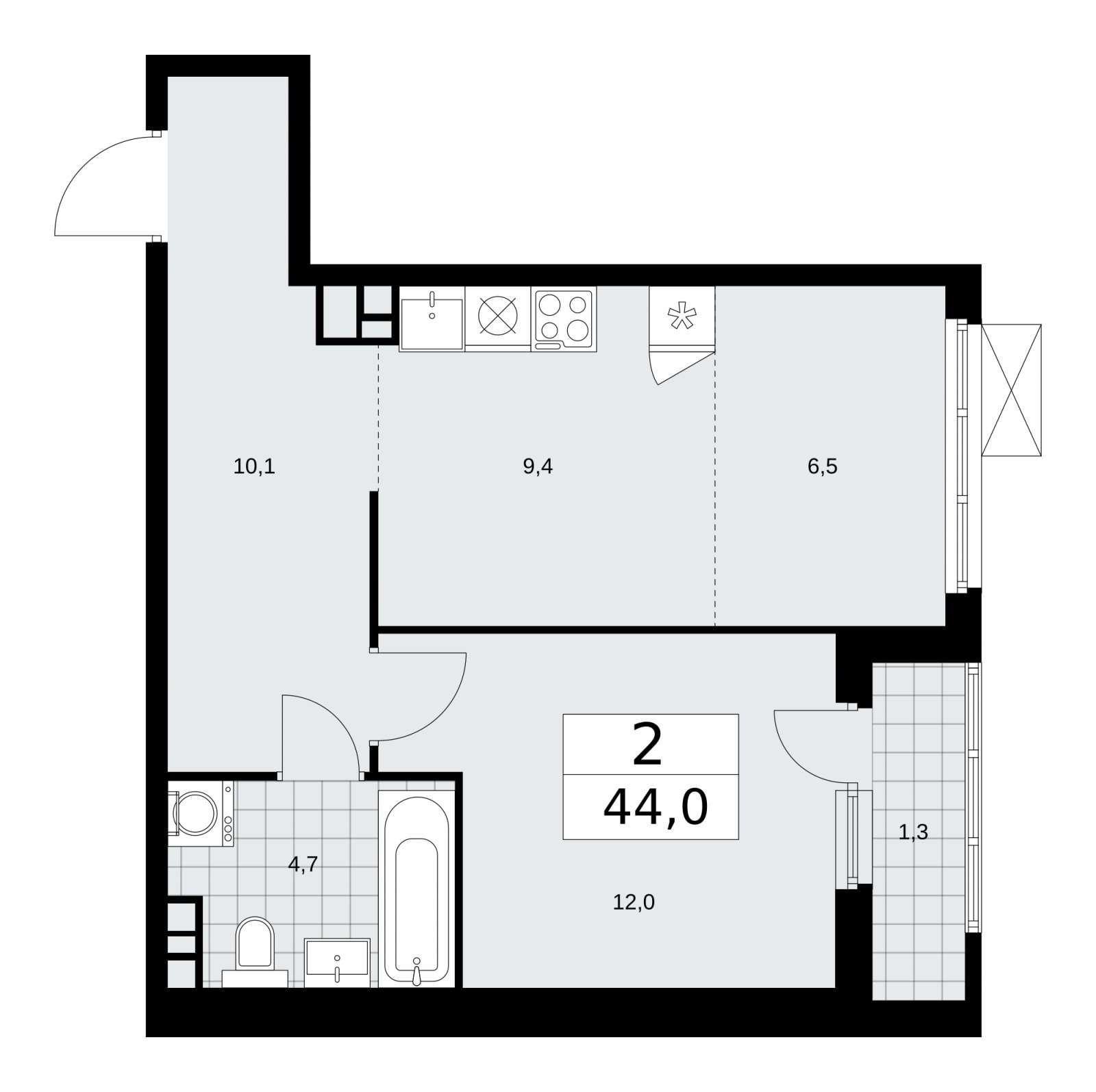 2-комнатная квартира (евро) без отделки, 44 м2, 8 этаж, сдача 4 квартал 2025 г., ЖК Прокшино, корпус 11.1.4 - объявление 2257606 - фото №1