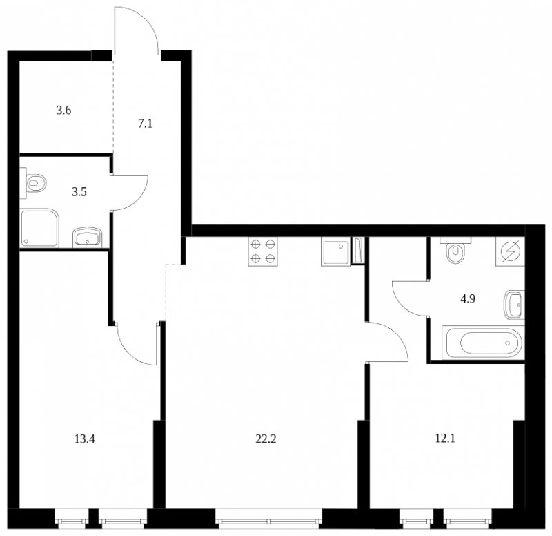 2-комнатная квартира с полной отделкой, 66.8 м2, 16 этаж, сдача 3 квартал 2023 г., ЖК Кронштадтский 9, корпус 1.1 - объявление 1712448 - фото №1