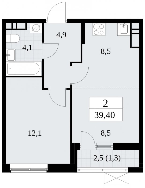 2-комнатная квартира (евро) без отделки, 39.4 м2, 11 этаж, сдача 1 квартал 2025 г., ЖК Прокшино, корпус 5.2.3 - объявление 1751340 - фото №1