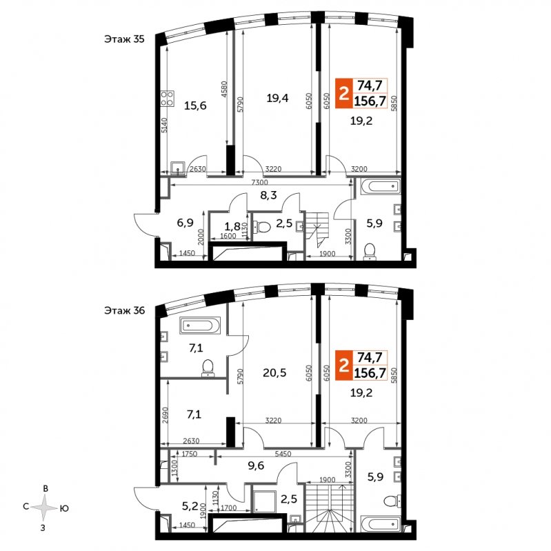 4-комнатная квартира без отделки, 156.7 м2, 35 этаж, сдача 3 квартал 2024 г., ЖК Sydney City, корпус 2.2 - объявление 1710697 - фото №1