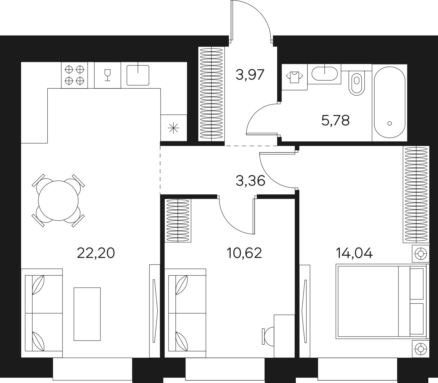 2-комнатная квартира без отделки, 59.98 м2, 4 этаж, сдача 4 квартал 2024 г., ЖК FØRST, корпус 2 - объявление 1942940 - фото №1