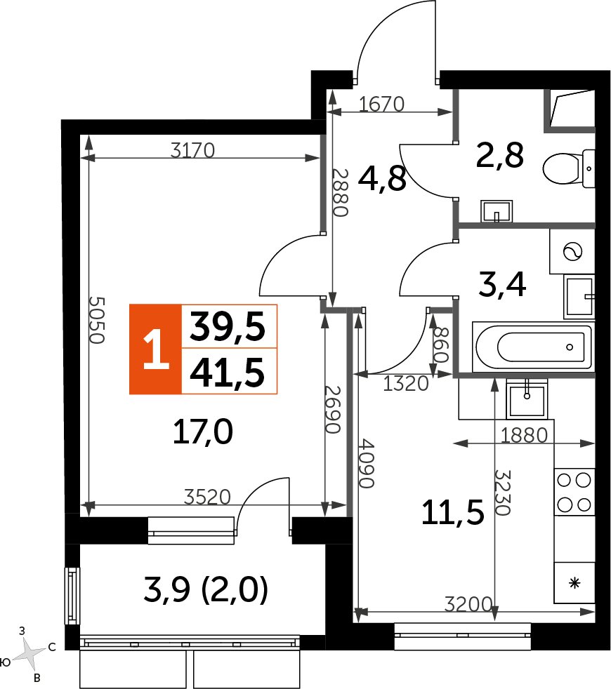 1-комнатная квартира с частичной отделкой, 41.5 м2, 1 этаж, дом сдан, ЖК UP-квартал Римский, корпус 7 - объявление 2359941 - фото №1