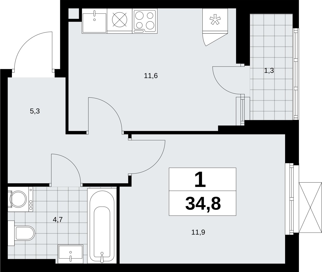 1-комнатная квартира с полной отделкой, 34.8 м2, 2 этаж, сдача 3 квартал 2026 г., ЖК Дзен-кварталы, корпус 6.1.4 - объявление 2328139 - фото №1
