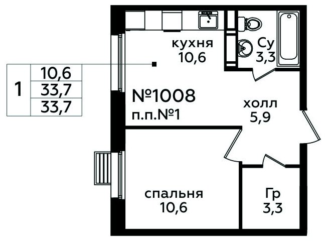 1-комнатная квартира с полной отделкой, 33.7 м2, 8 этаж, сдача 1 квартал 2025 г., ЖК Эко Бунино, корпус Я-10-11 - объявление 1849634 - фото №1