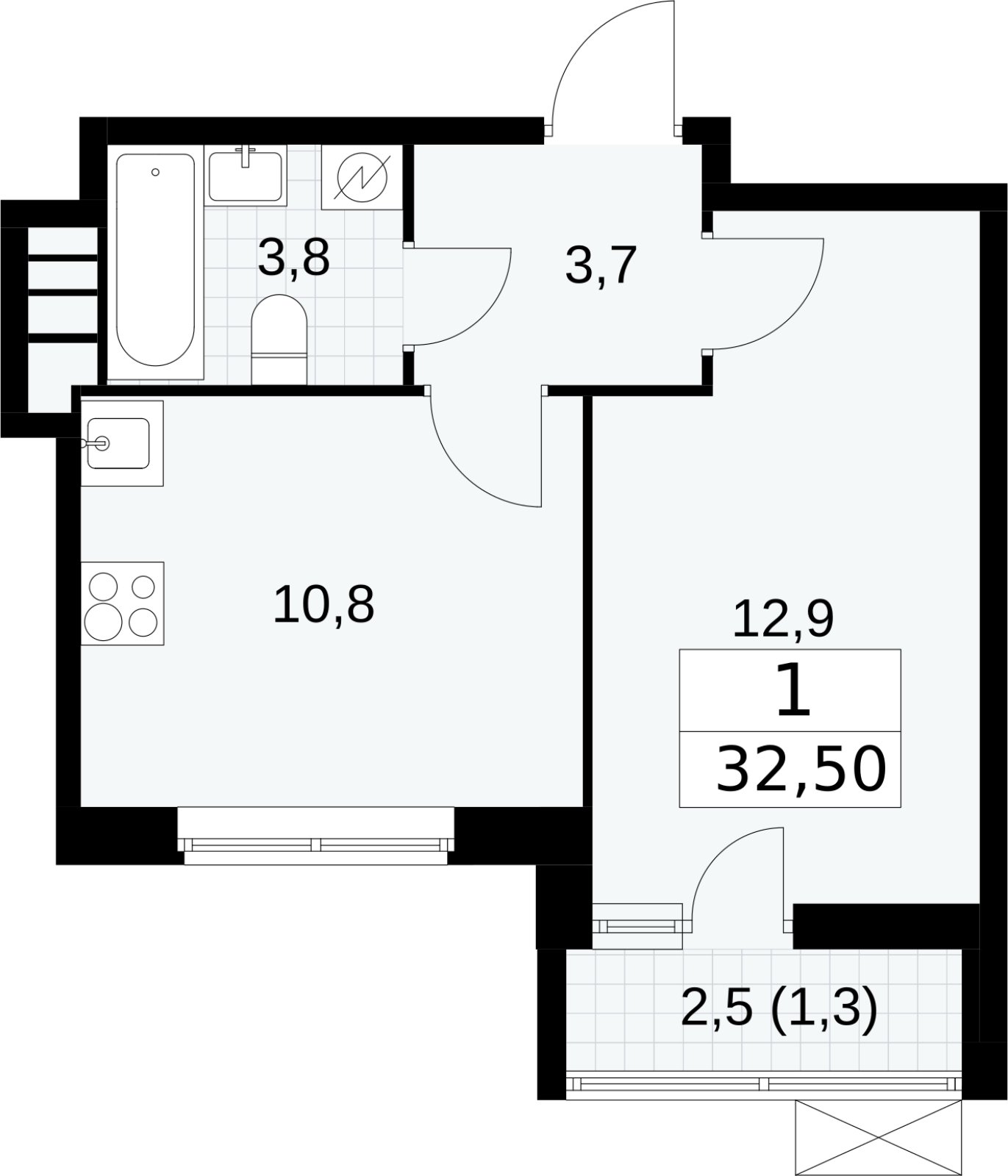 1-комнатная квартира без отделки, 32.4 м2, 14 этаж, сдача 1 квартал 2025 г., ЖК Прокшино, корпус 5.2.5 - объявление 2431488 - фото №1