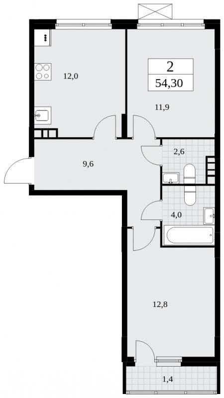 2-комнатная квартира без отделки, 54.3 м2, 3 этаж, сдача 4 квартал 2024 г., ЖК Скандинавия, корпус 35.2.1 - объявление 1840929 - фото №1