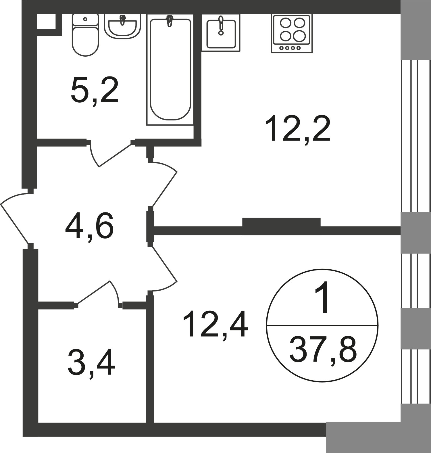 1-комнатная квартира без отделки, 37.8 м2, 2 этаж, сдача 1 квартал 2025 г., ЖК город-парк Переделкино Ближнее, корпус 17-1 - объявление 2330298 - фото №1