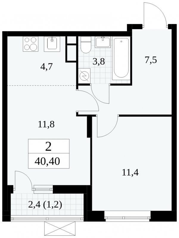 2-комнатная квартира (евро) без отделки, 40.4 м2, 4 этаж, сдача 1 квартал 2025 г., ЖК Прокшино, корпус 5.1.3 - объявление 1810872 - фото №1