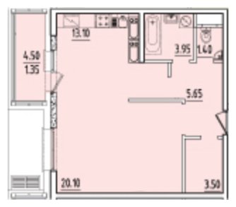 1-комнатная квартира без отделки, 51.7 м2, 13 этаж, дом сдан, ЖК Крылатский, корпус 2 - объявление 1680316 - фото №1