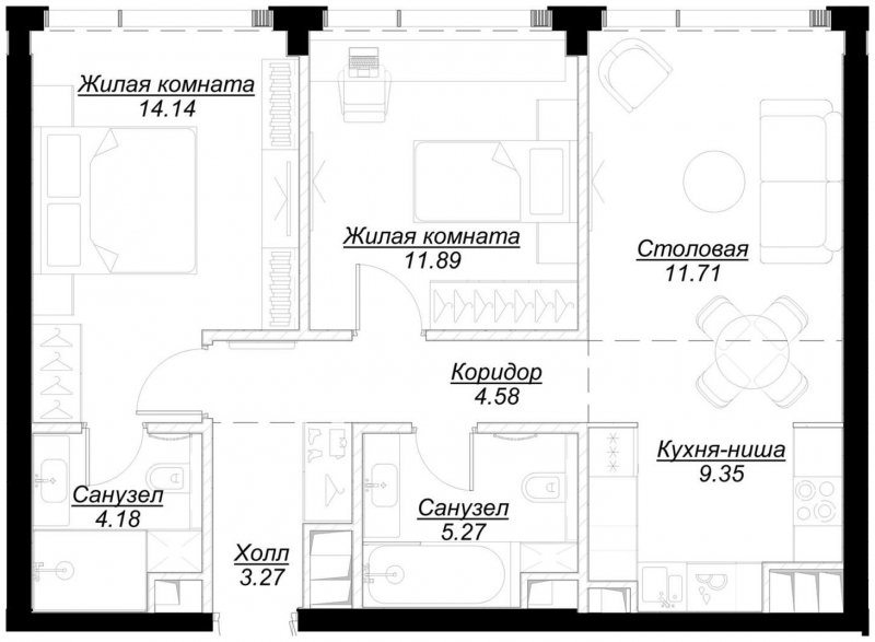 2-комнатная квартира с частичной отделкой, 64.24 м2, 44 этаж, сдача 4 квартал 2024 г., ЖК MOD, корпус Mod.M - объявление 1788333 - фото №1