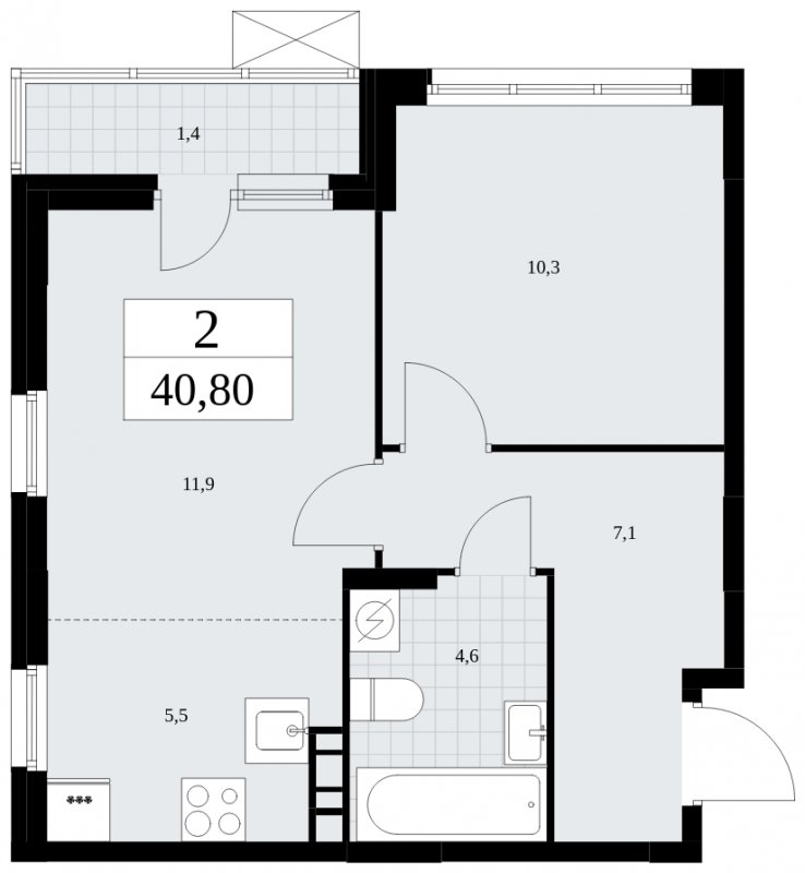 2-комнатная квартира (евро) без отделки, 40.8 м2, 3 этаж, сдача 4 квартал 2024 г., ЖК Скандинавия, корпус 35.2.3 - объявление 1841212 - фото №1