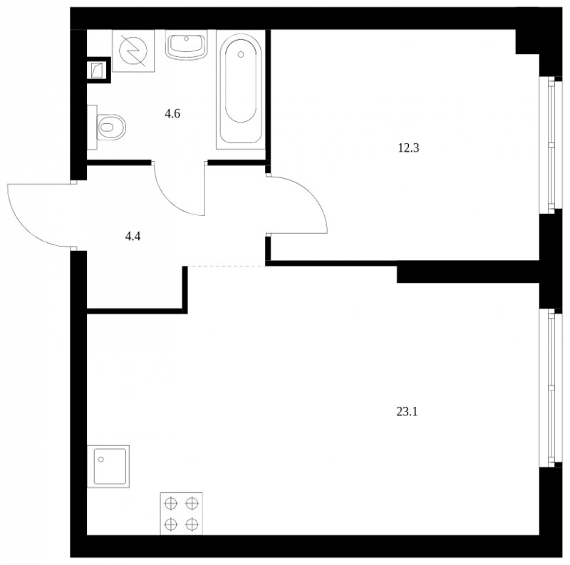1-комнатная квартира с полной отделкой, 44.4 м2, 14 этаж, сдача 4 квартал 2023 г., ЖК Руставели 14, корпус 1.2 - объявление 1558838 - фото №1