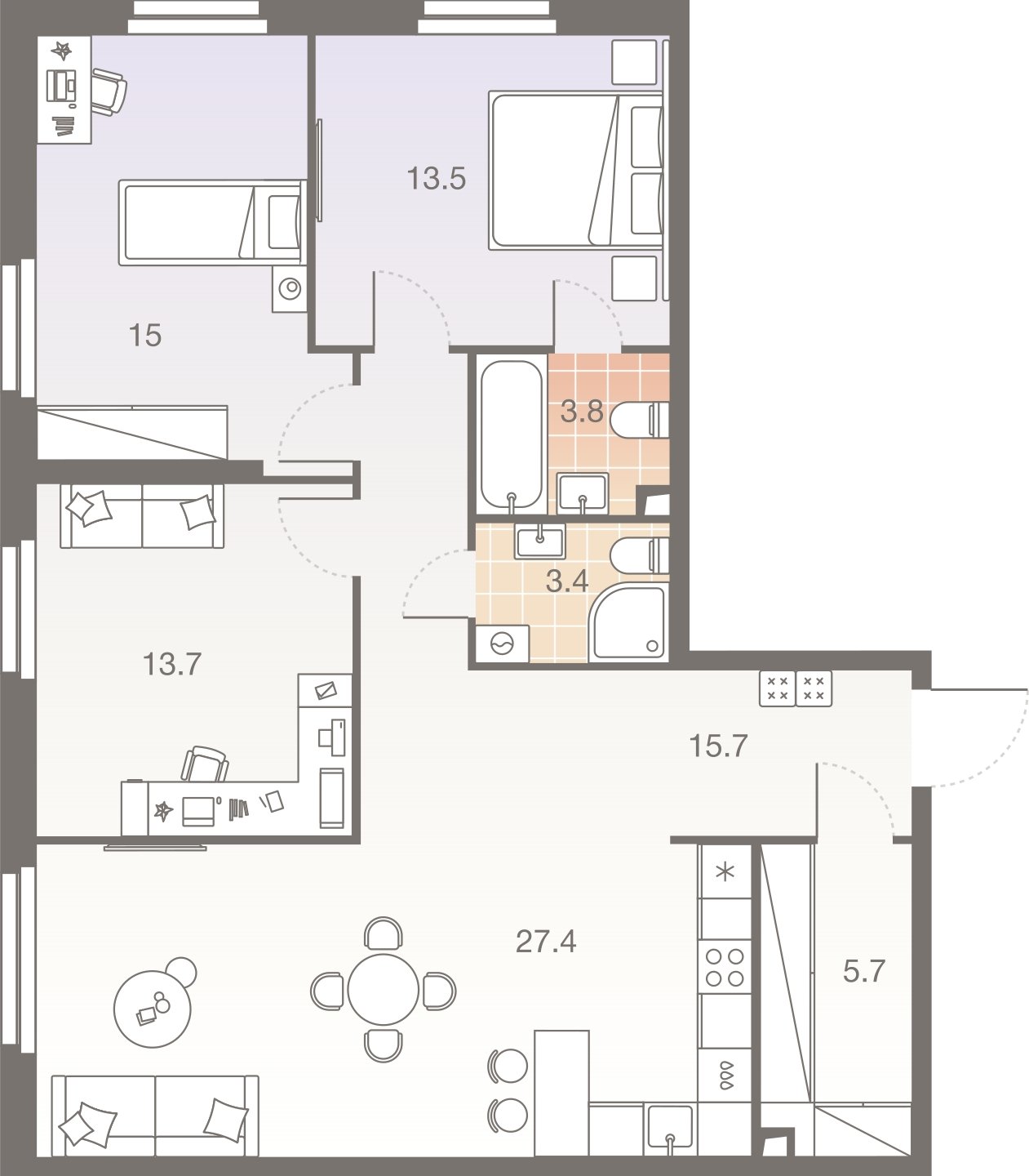 4-комнатная квартира без отделки, 98.2 м2, 17 этаж, сдача 1 квартал 2026 г., ЖК Twelve, корпус 1 - объявление 2372462 - фото №1