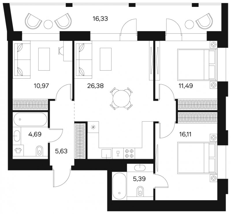 3-комнатная квартира без отделки, 89.33 м2, 5 этаж, сдача 4 квартал 2024 г., ЖК FØRST, корпус 2 - объявление 1943054 - фото №1