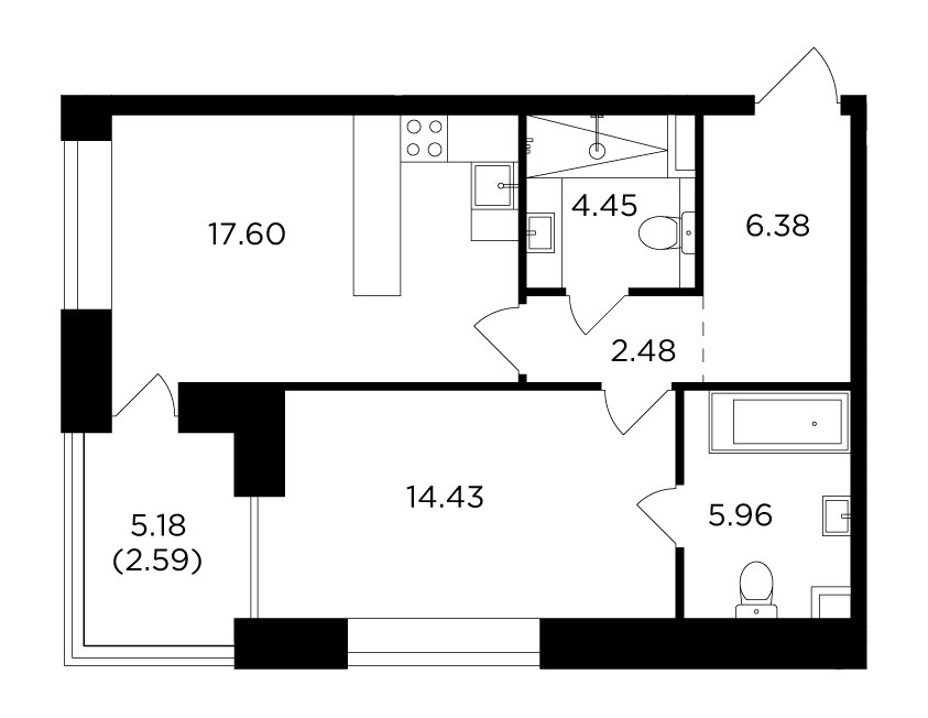 1-комнатная квартира без отделки, 53.89 м2, 6 этаж, сдача 4 квартал 2023 г., ЖК FORIVER, корпус 6 - объявление 2007687 - фото №1