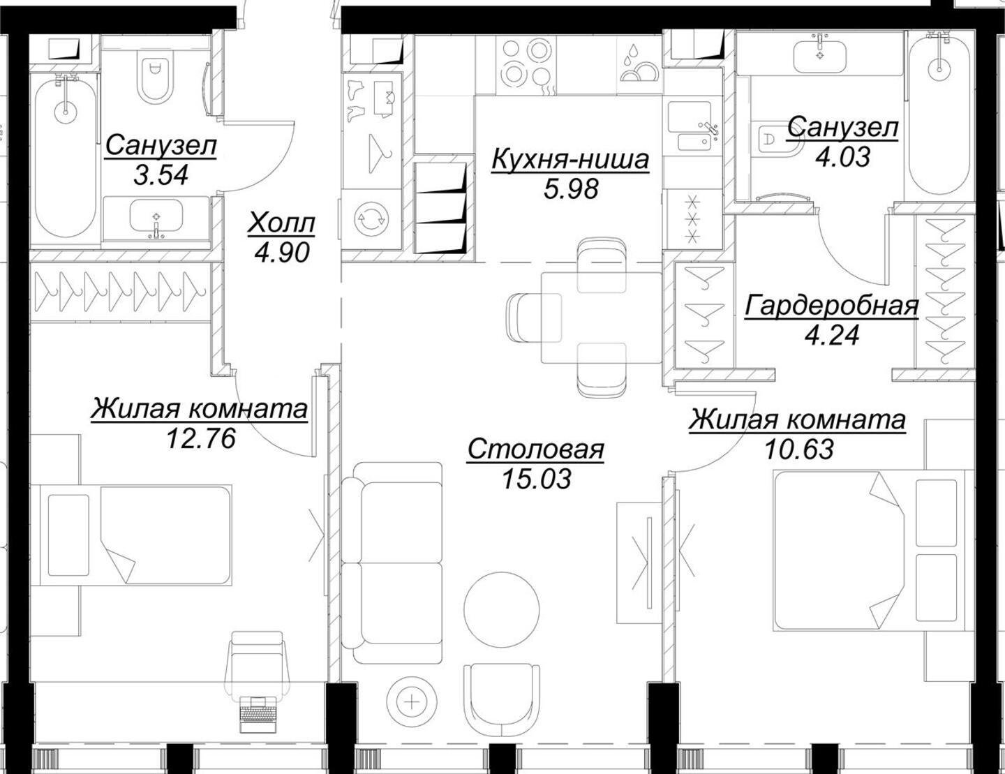 2-комнатная квартира с частичной отделкой, 61 м2, 35 этаж, сдача 4 квартал 2024 г., ЖК MOD, корпус Camus - объявление 2191517 - фото №1