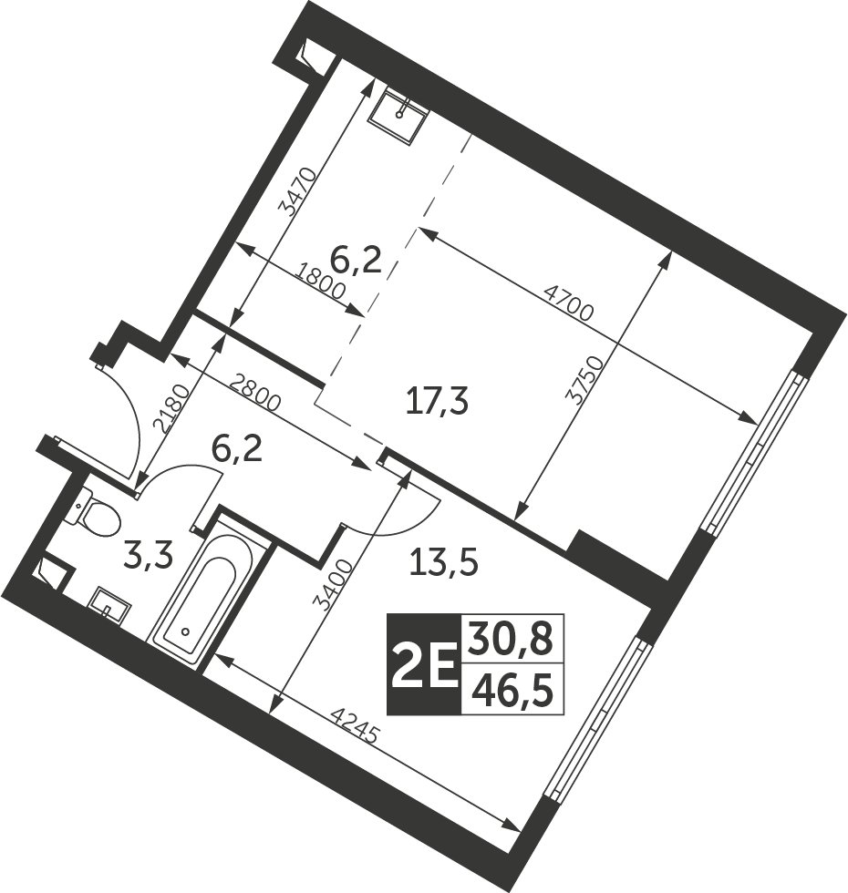 2-комнатная квартира с частичной отделкой, 46.5 м2, 31 этаж, дом сдан, ЖК Архитектор, корпус 1 - объявление 2350390 - фото №1