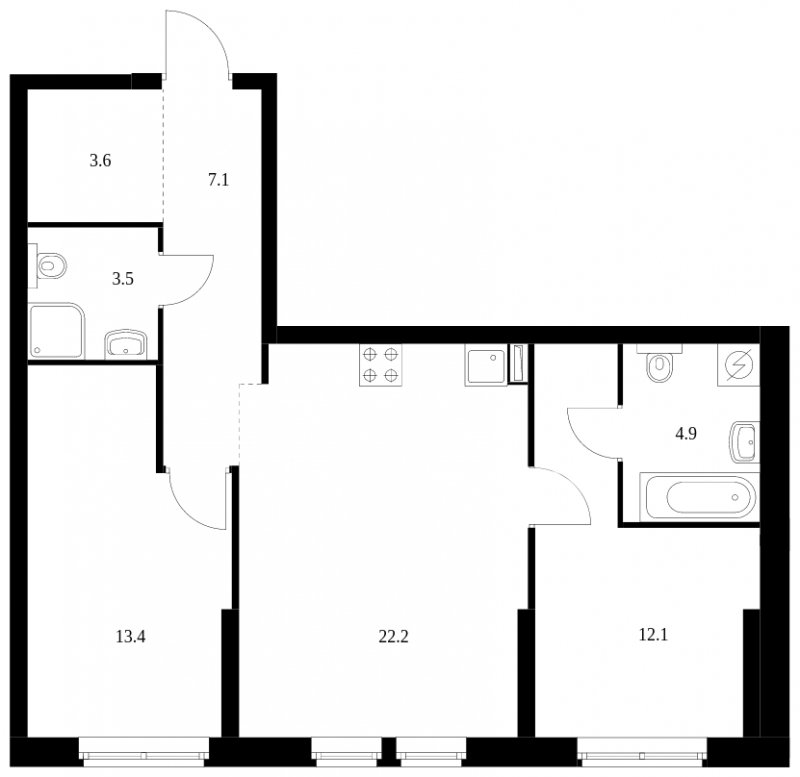2-комнатная квартира с частичной отделкой, 66.8 м2, 27 этаж, сдача 4 квартал 2023 г., ЖК Кронштадтский 9, корпус 1.4 - объявление 1712568 - фото №1