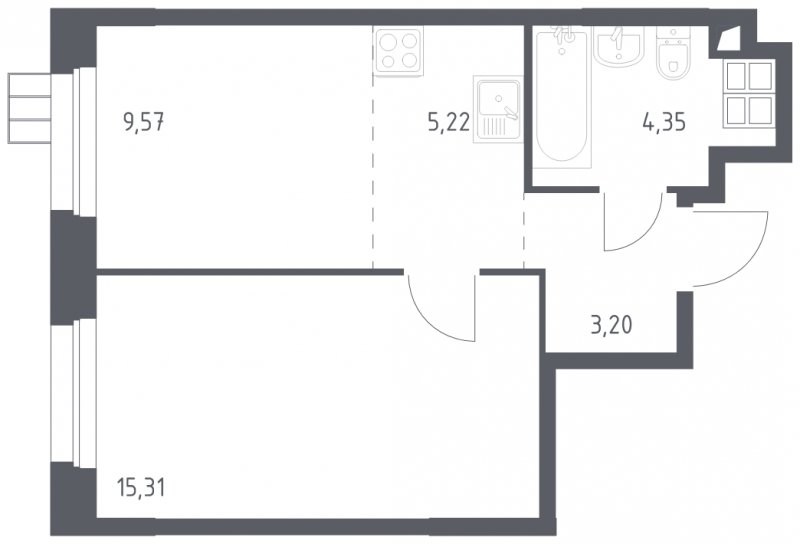 2-комнатные апартаменты без отделки, 37.65 м2, 5 этаж, сдача 1 квартал 2023 г., ЖК Тропарево Парк, корпус 1.2 - объявление 1755380 - фото №1