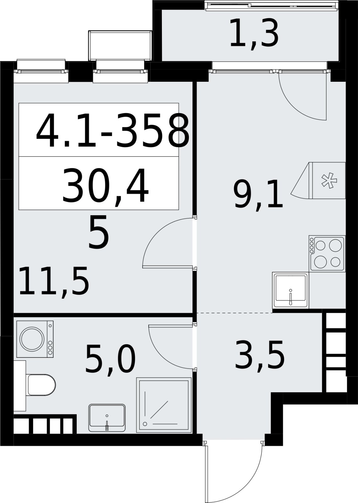 1-комнатная квартира с полной отделкой, 30.4 м2, 19 этаж, сдача 2 квартал 2027 г., ЖК Южные сады, корпус 4.1.2 - объявление 2392866 - фото №1