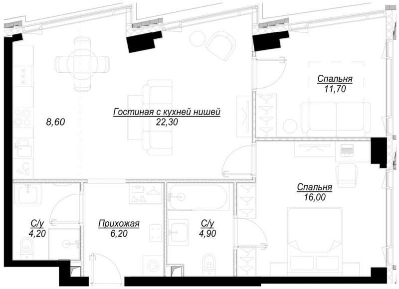 2-комнатная квартира с частичной отделкой, 73.9 м2, 4 этаж, сдача 1 квартал 2023 г., ЖК Hide, корпус WestDale - объявление 1707106 - фото №1