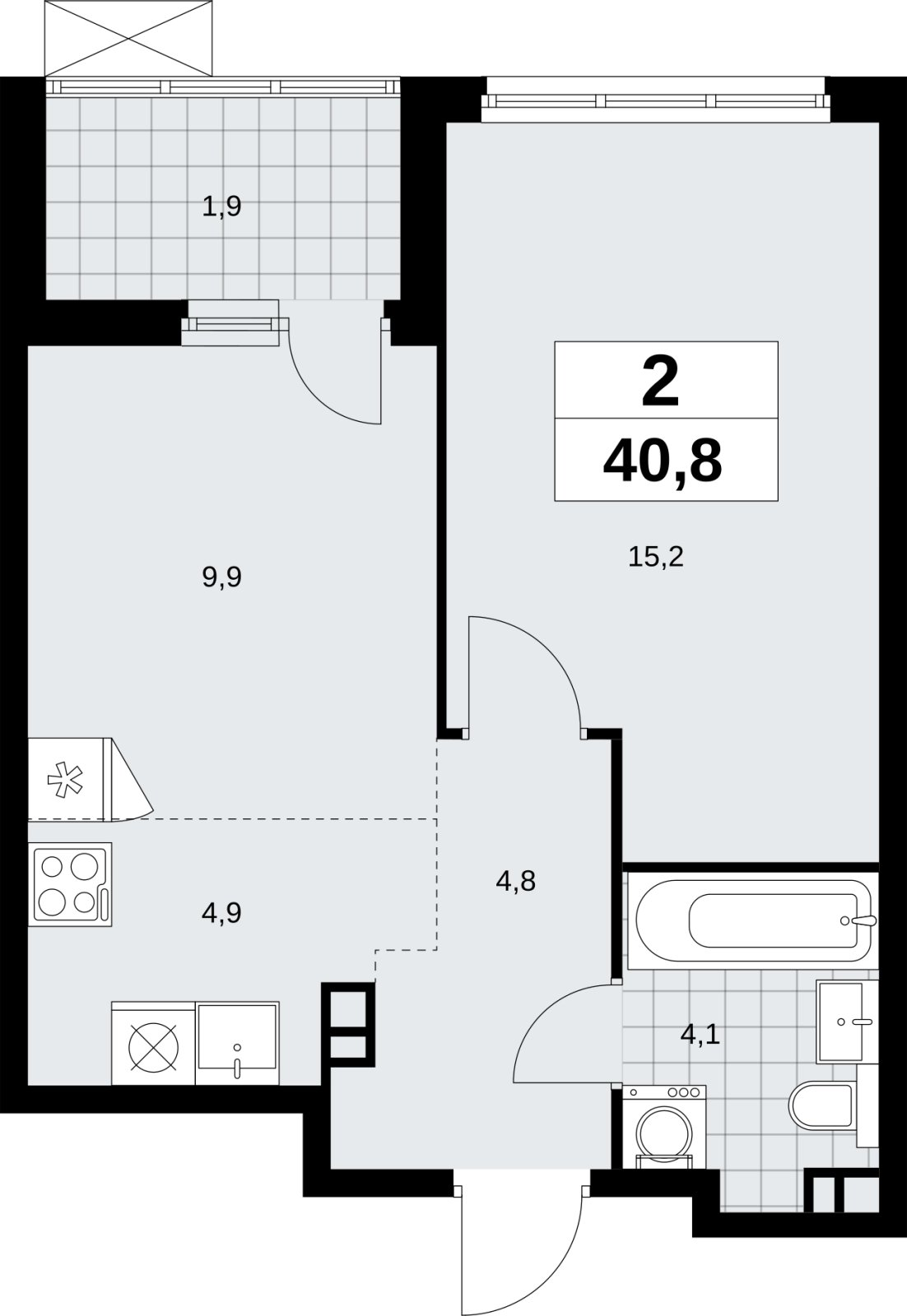 2-комнатная квартира (евро) без отделки, 40.8 м2, 3 этаж, сдача 4 квартал 2026 г., ЖК Скандинавия, корпус 2.18.1.4 - объявление 2350941 - фото №1