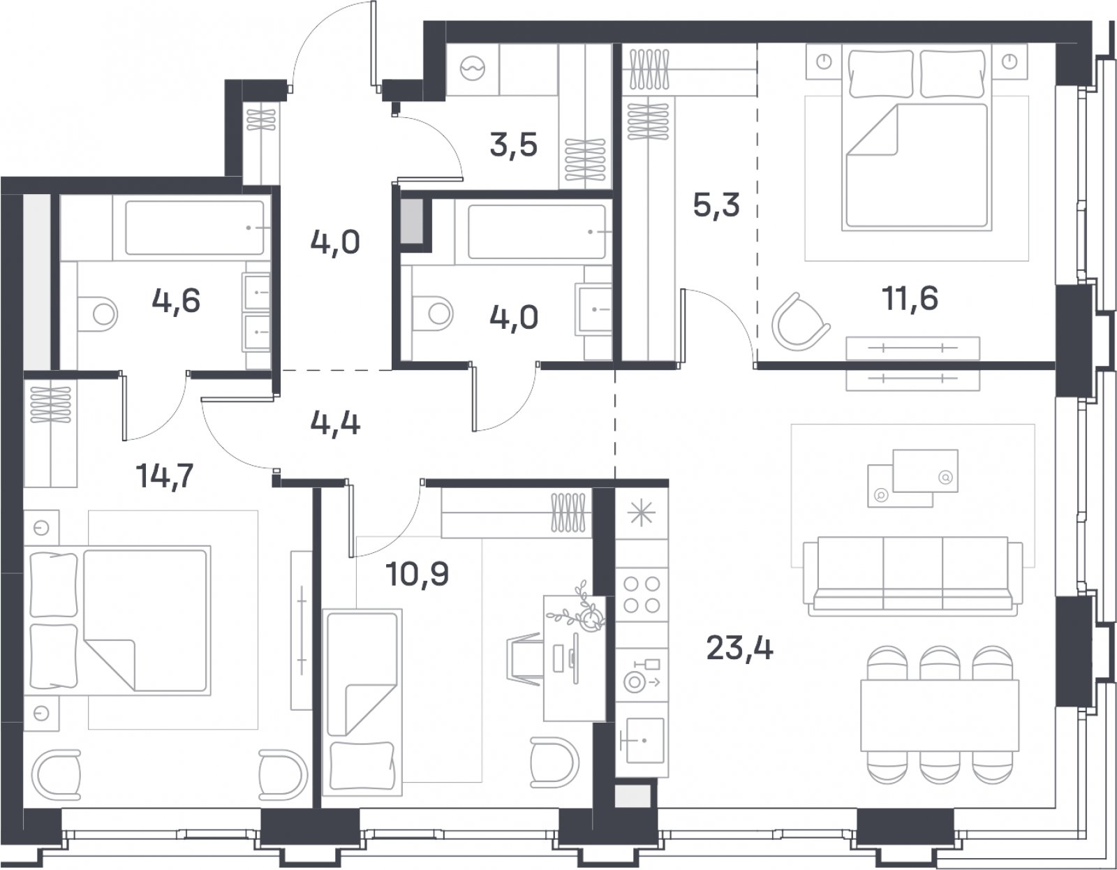1-комнатная квартира 40.7 м2, 10 этаж, сдача 4 квартал 2025 г., ЖК Portland, корпус 4 - объявление 2310416 - фото №1
