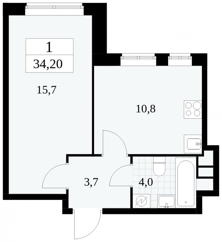 1-комнатная квартира без отделки, 34.2 м2, 2 этаж, сдача 1 квартал 2025 г., ЖК Прокшино, корпус 5.2.5 - объявление 1900816 - фото №1