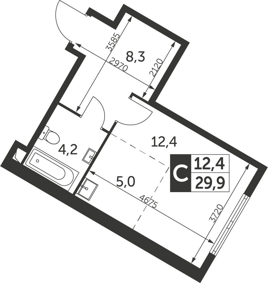 Студия с частичной отделкой, 29.9 м2, 35 этаж, сдача 4 квартал 2023 г., ЖК Архитектор, корпус 1 - объявление 2207430 - фото №1